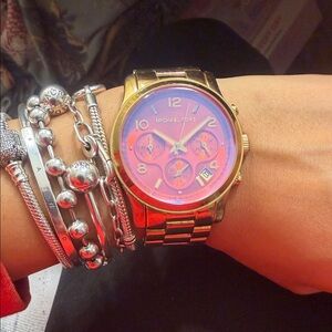 Michael Kors Gold Watch with Vibrant Pink Face